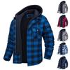 Autumn and Winter Men's Long-sleeved Lapel Plaid Hooded Thick Shirt Coat