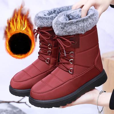Зимние теплые ботинки для снега для женщин, водонепроницаемые, нескользящие, с меховой подкладкой, ботинки до середины голени с застежкой-молнией, удобные женские ботинки для ходьбы на открытом воздухе