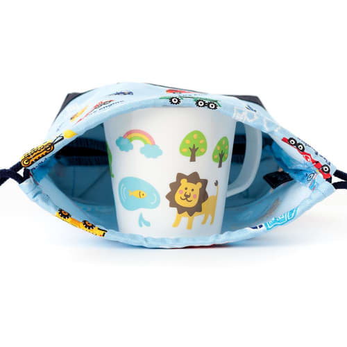 COLORFUL CANDY STYLE Small Drawstring Cup Bag (with Name Tag) - Water-Repellent, No-Iron Design, Full-Throttle Working Vehicle Design, Lightweight, St