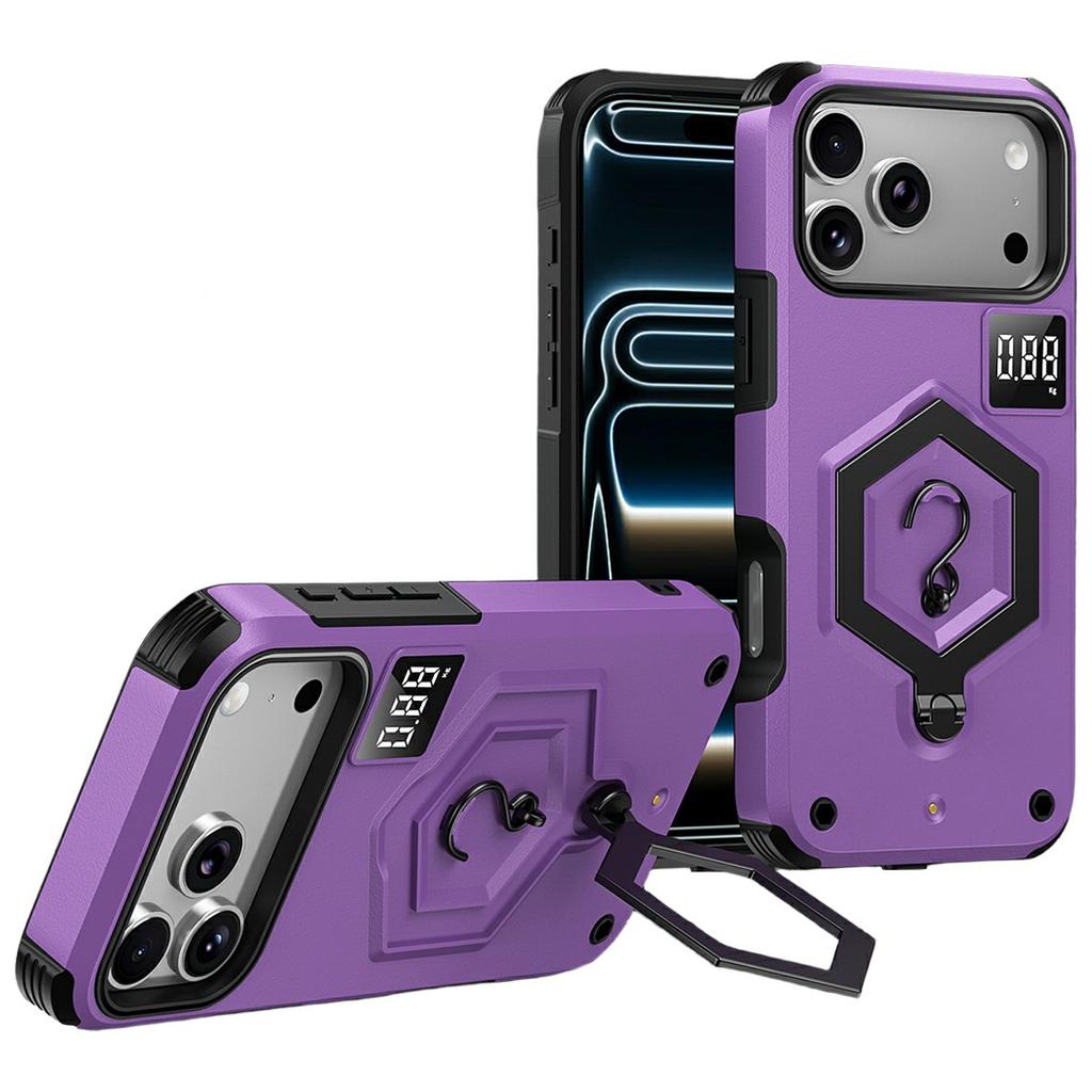 For iPhone 17 Pro Max Case Hexagonal Kickstand Shockproof TPU PC Matte Phone Cover with Integrated Scale Hook