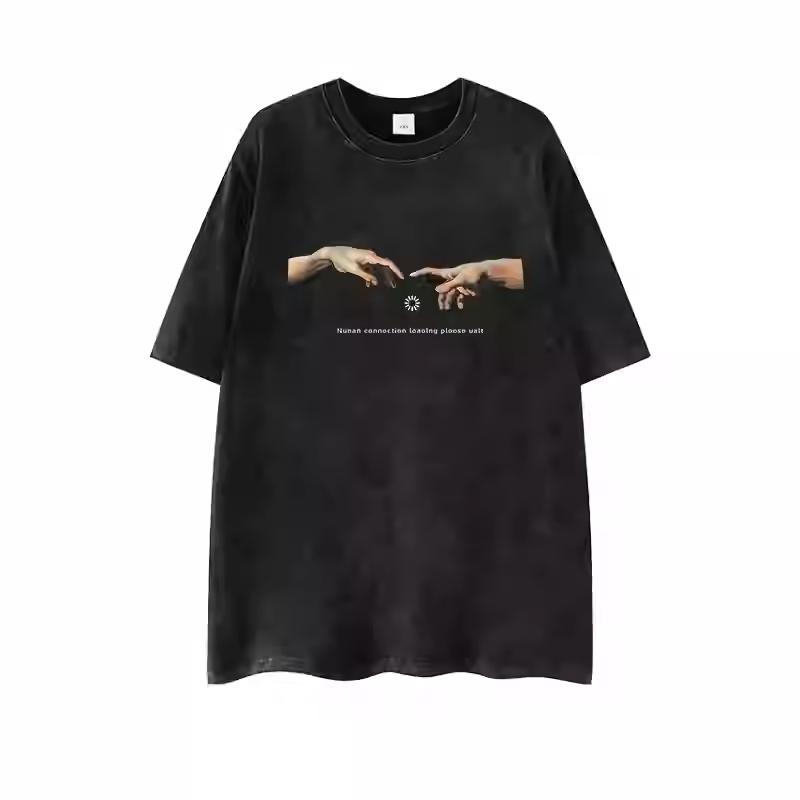 European and American Street Vintage Dark Hiphop Finger Wash To Do Old Short Sleeve Hiphop Loose T-shirt