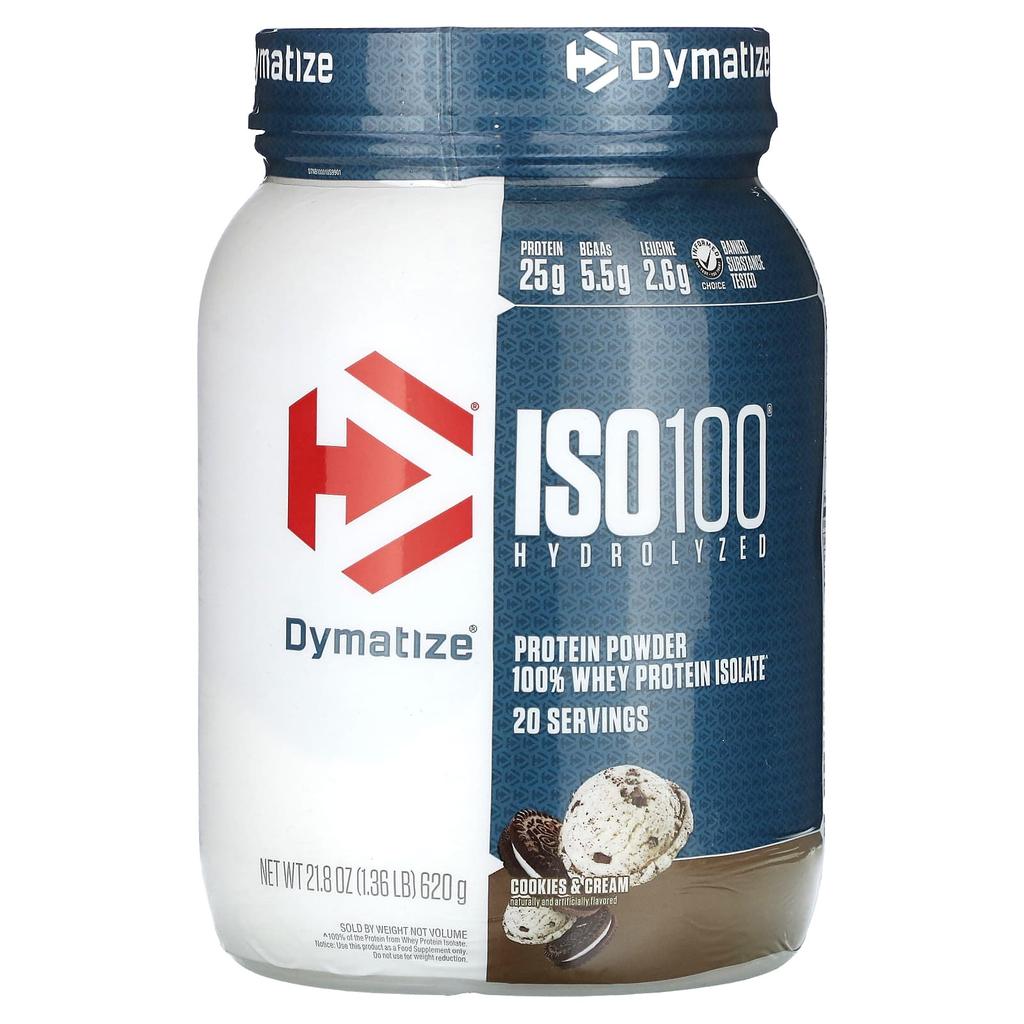 Dymatize ISO100 Hydrolyzed, 100% Whey Protein Isolate, Cookies & Cream, 620 G (1.36 Lb)
