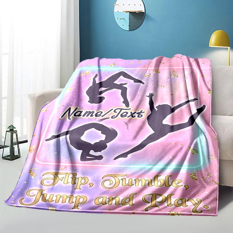1PC Custom Name Gymnastics Fun Zone flannel blanket versatile,all-season throw suitable for the living room,bedroom,camping,travel,and gift