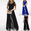 Womens Casual Sleeveless High Waist Round Neck Chiffon Overlay Jumpsuit Loose Romper Long Pants