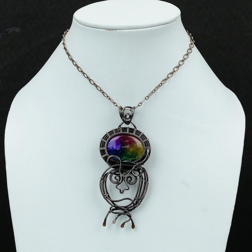 Rainbow Solar Quartz Druzy Pendant Copper Wire Wrapped Pendant Gemstone Pendant Wire Wrap Jewelry For Gift Handmade Pendant Copper Jewelry