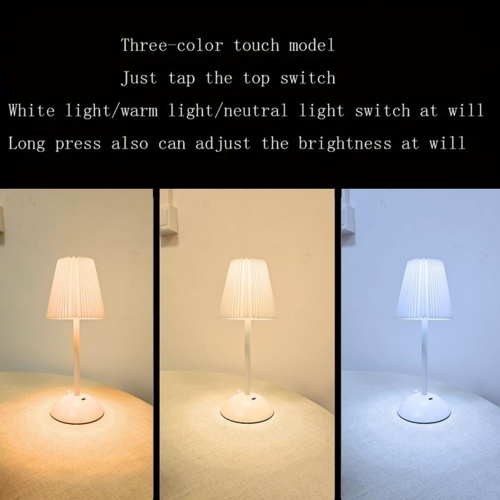 Минималистичная плиссированная декоративная настольная лампа с сенсорной зарядкой, трехцветными светодиодными лампами для украшения спальни и гостиной