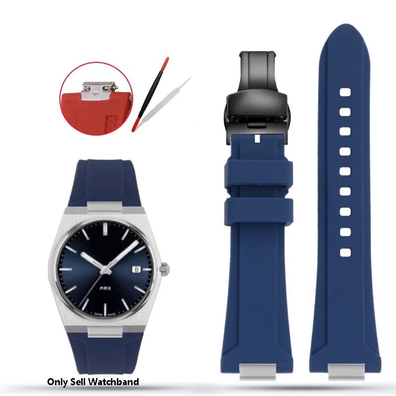 Silicone Rubber Watchband For TISSOT PRX Watchband T137.407/T137.410 Series Super Player Men Wrist Strap 26x12mm Convex End
