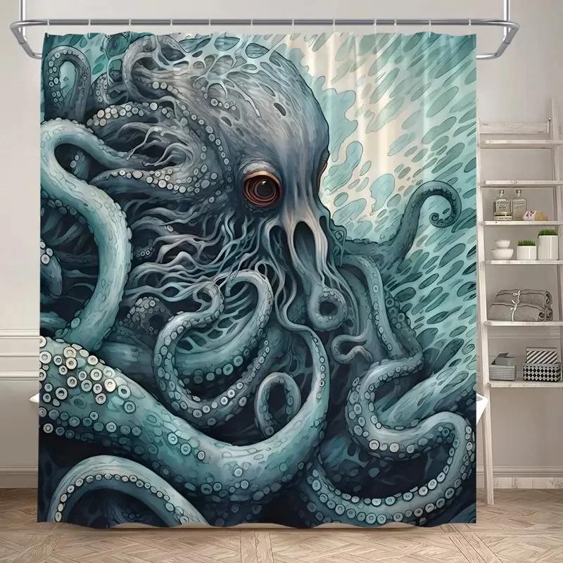 Винтажная морская водонепроницаемая шторка для душа с осьминогом, темно-синяя, с русалкой, забавная, океанская, морской монстр, шторка для ванны, шторка для душа, карта Анкориджа