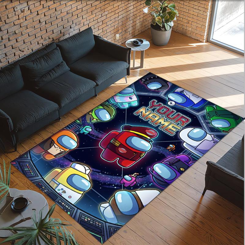 Personalized Crystal Velvet Carpet Custom Name Text,Among Us Anti Slip Area Rug For Home Decoration