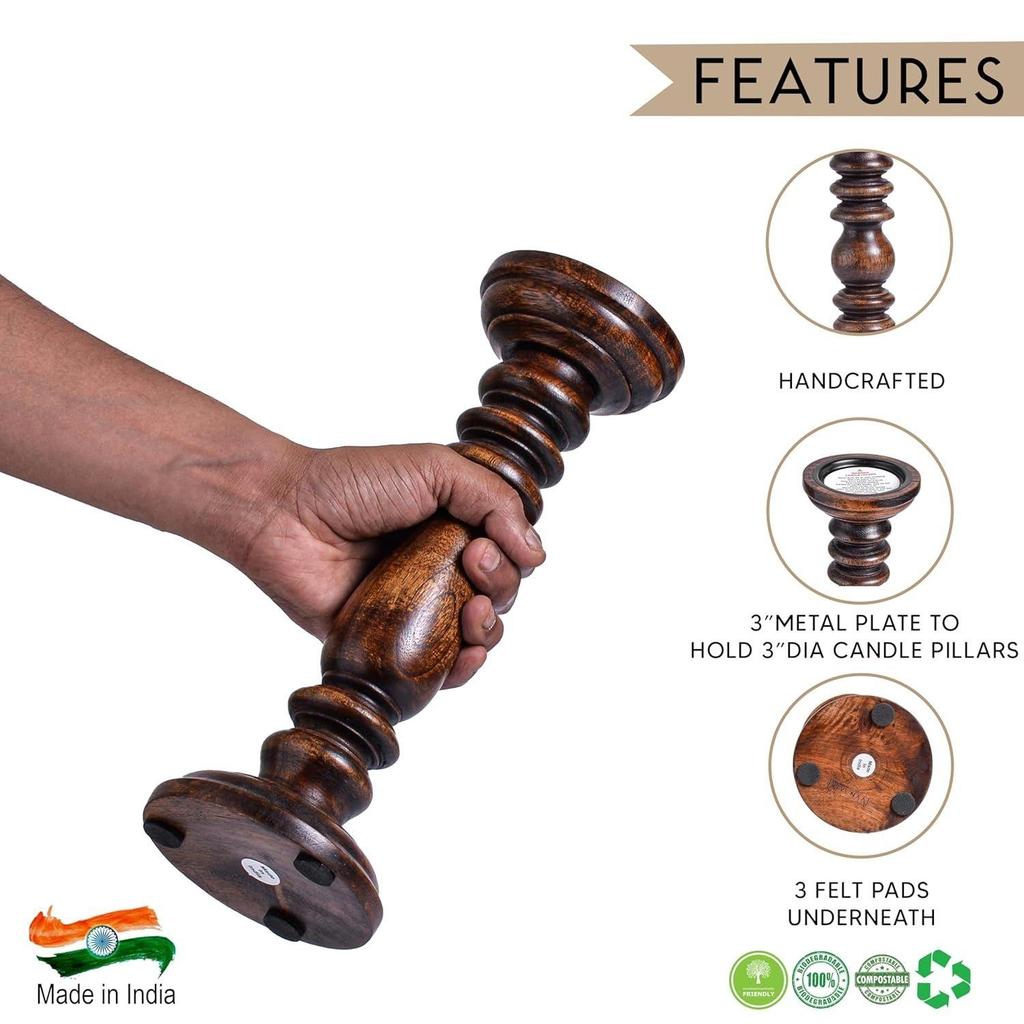 Деревянный подсвечник с 3 бесплатными свечами для украшения дома и стола. Лучший подарок ручной работы на Рождество Новый