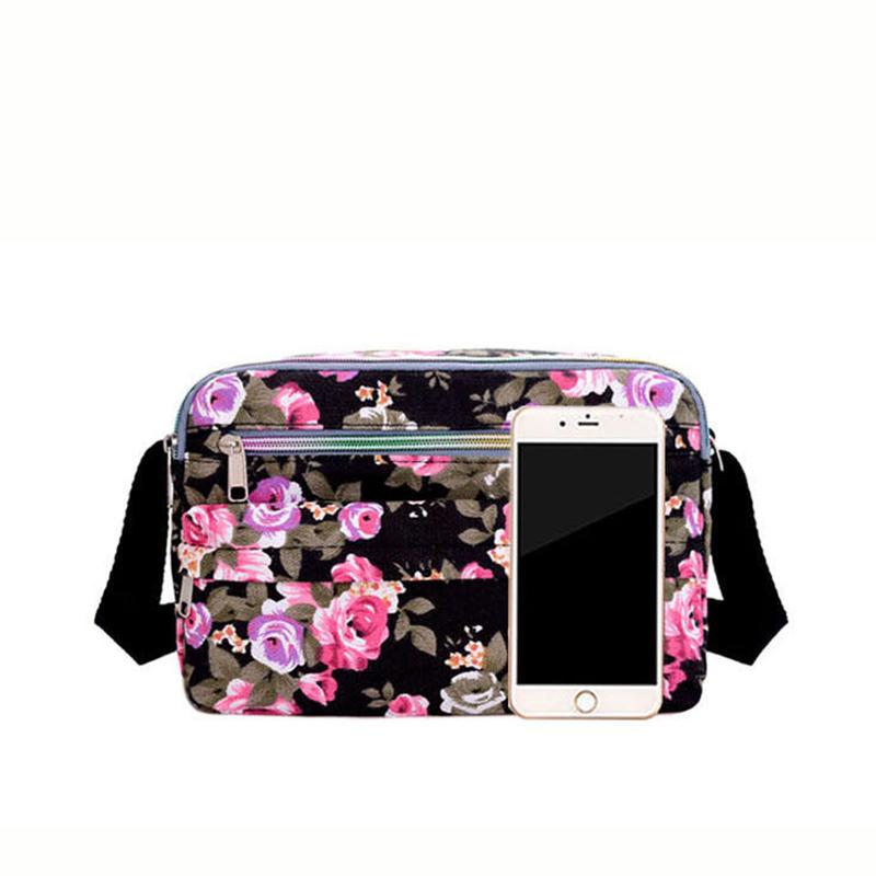 Casual Retro Nylon Shoulder Bag Multi Layered Floral Print Mother Handbag Women's Fashion Vintage Flower Crossbody Bags
