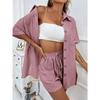 Fashion Shorts,Two Piece Solid Color Shirt Suit,Casual Loose,Short Sleeve Single Breasted Womens Dresses
