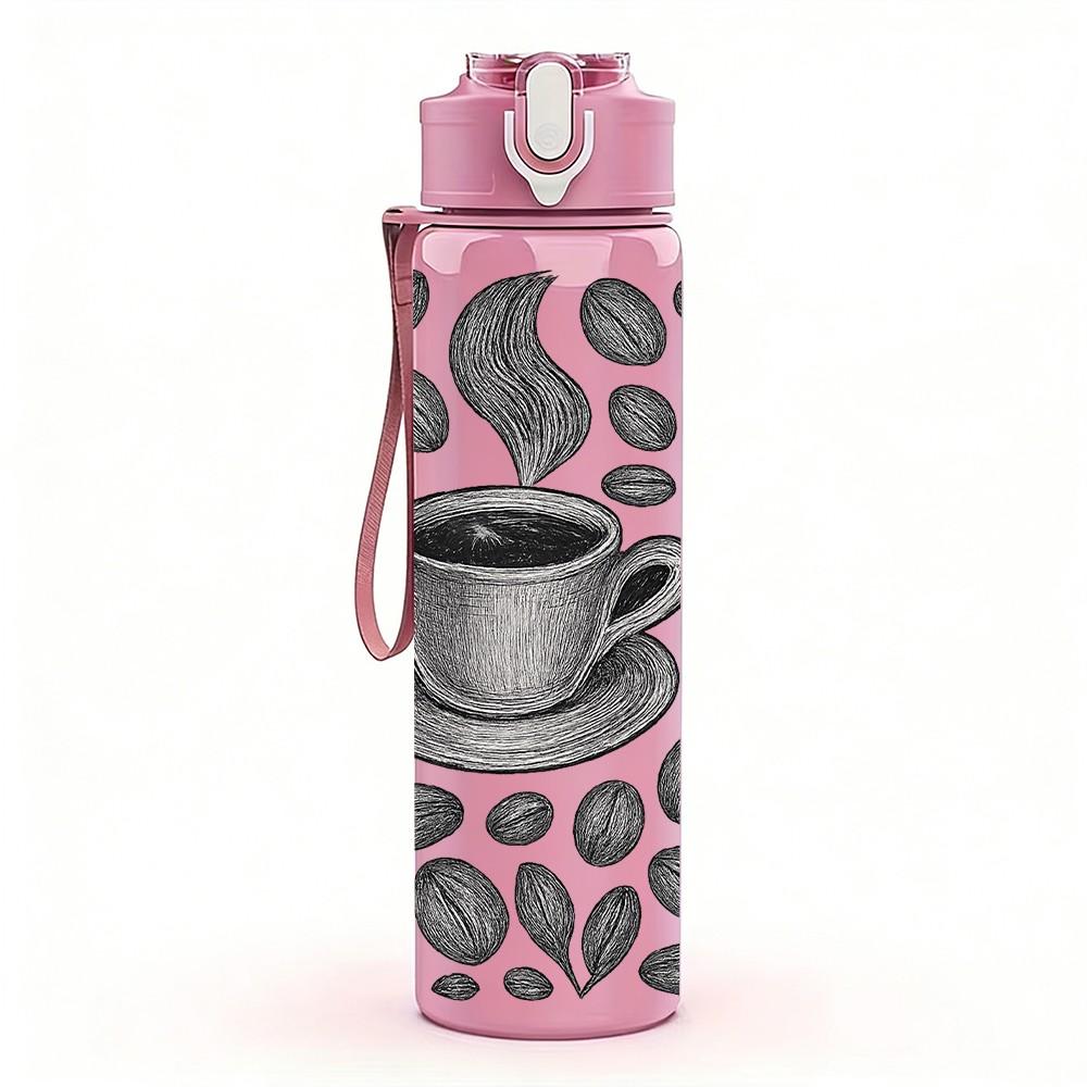 1PC Coffee Stone Texture 750ml Color Plastic Sports Water Bottle Leakproof Flip Straw Lid Suitable for Sports Office Home Use