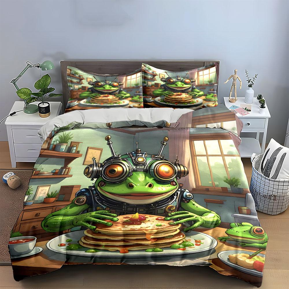 Frog wearing futuristic goggles. Bedding sets Duvet cover sets Duvet covers Pillowcases(1* Duvet Cover 2* Pillowcases without duvet insert)