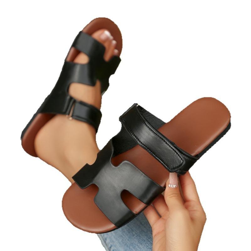 Large Size Flat-bottomed Cool Slippers for Women's Summer New Velcro Flat-bottomed Slippers for Women