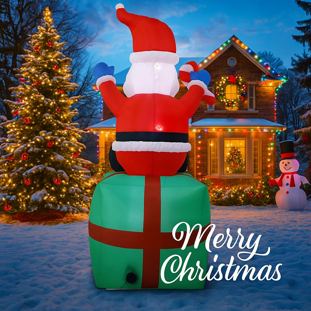 5.91FT Christmas Inflatable Toys with LED Lights Santa Claus Gift Box Supplies Home Ornaments Holiday Gift Xmas Yard Decorations