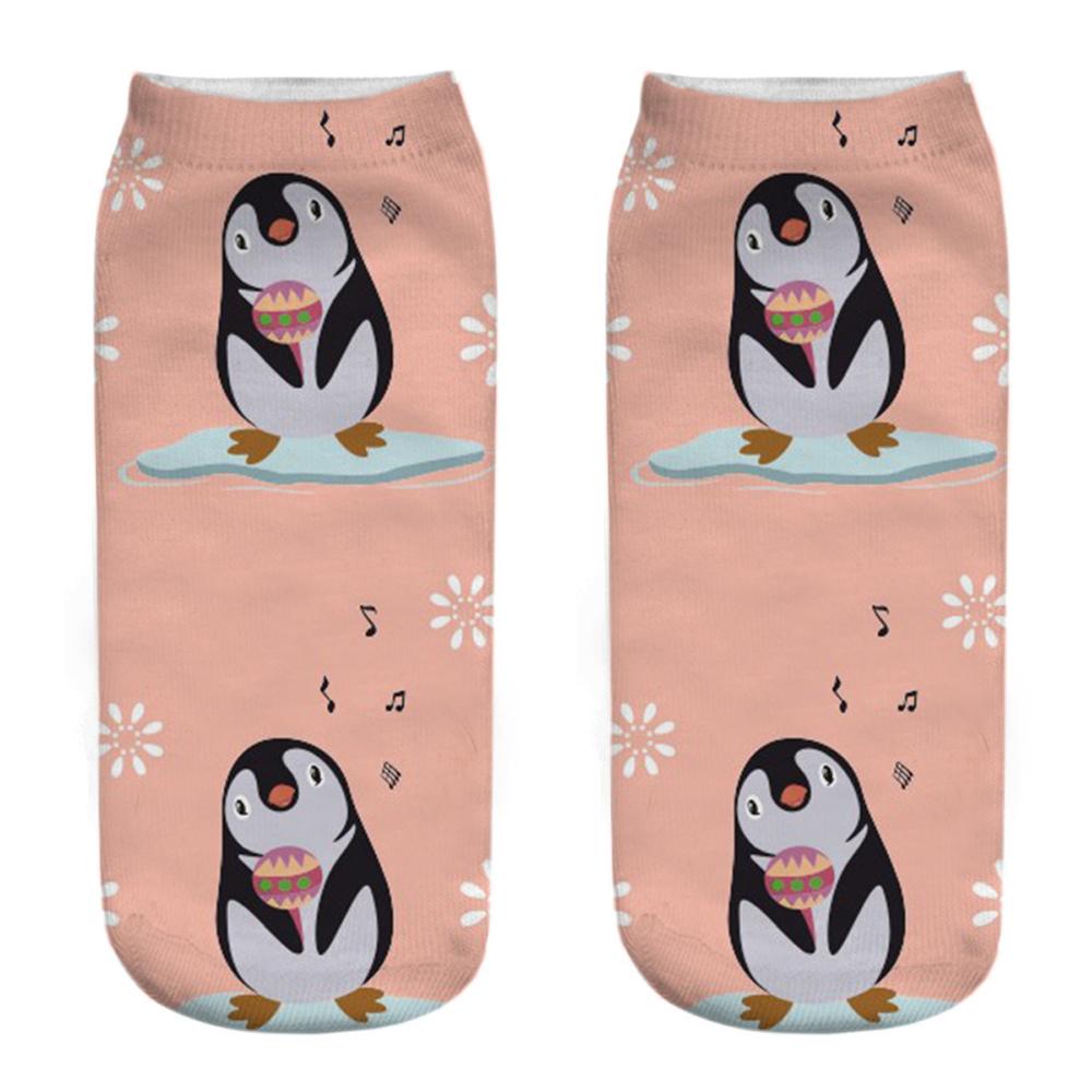 New Funny 3D Printing Cute Cartoon Singing Dancing Christmas Penguin Unisex Animal Series Short Ankle Socks Calcetines De Mujer