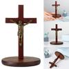 Wooden Crucifix Cross with Detachable Stand 3.93" Standing Catholic Wood Jesus Christ Cross Table Centrepiece Home Decor