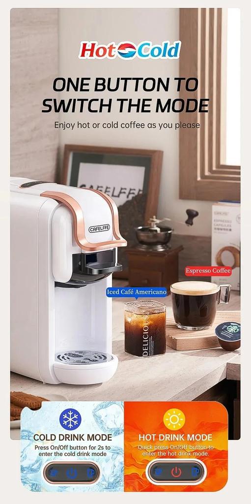 Новая капсульная кофемашина MK-603 Cafelffe 4 в 1 для горячего/холодного кофе DG, капучино, капсул Nespresso, ESE-подсов, молотого эспрессо, 19 бар