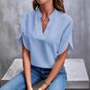 European and American Fashion Women's Summer Casual Solid Color V-neck Loose Shirt Top