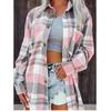 Женская розовая клетчатая рубашка-куртка свободного кроя с длинным рукавом 2024