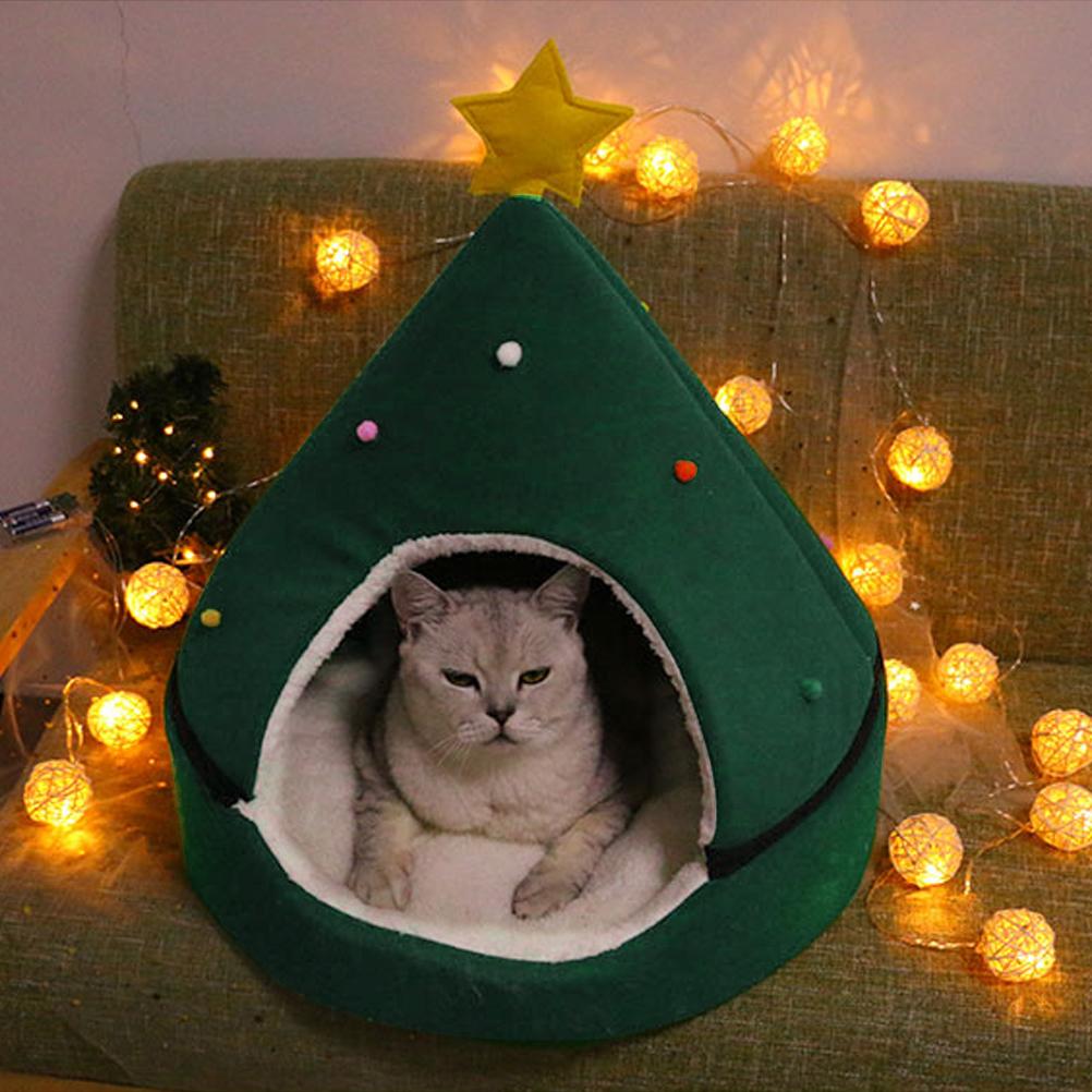 Cat Tent Cave Bed Christmas Tree Cat House Bed Comfortable Triangle Cat Bed Pet Tent House