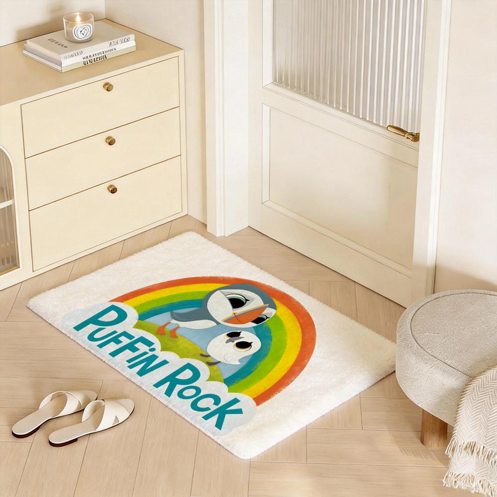 Cartoon C Puffin Rock Floor Mat Eco Flannel Doormat Non Slip Odorless Indoor Floor Rug Soft Short Plush Home Mat
