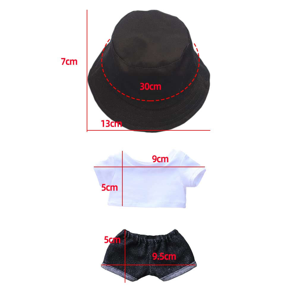 Niannyyhouse Plush Doll Clothes for 15cm Hat Pants White Doll Baby Cotton Doll Clothes Dolls, + T-shirt + 3-Piece Set, Dress-Up, Fisherman's Hat,