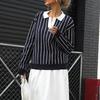 New Autumn College Casual Street Trend Lapel Striped Women's Sweater