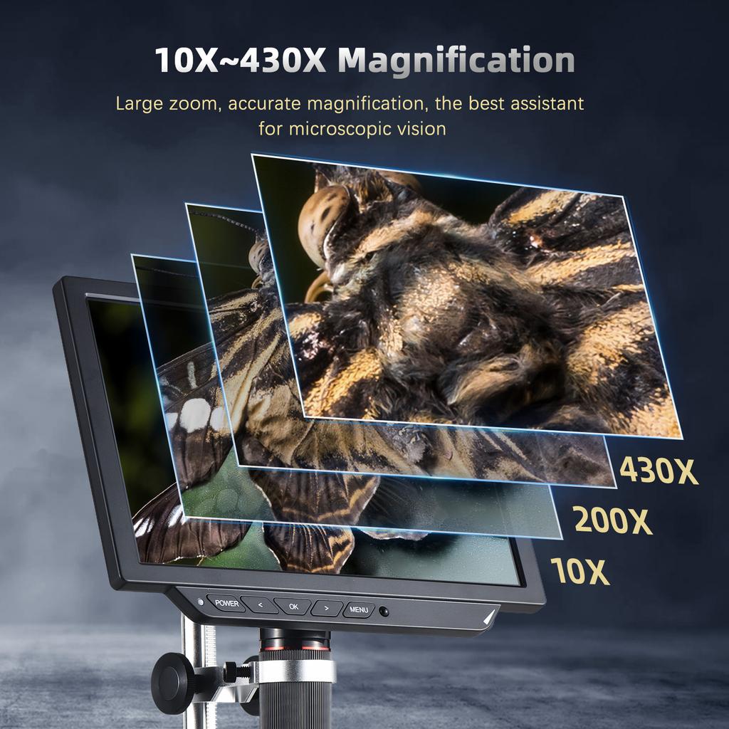 Настольный цифровой микроскоп для взрослых 10X 430X увеличение с 8,0-дюймовым IPS-экраном 52 МП фото 4K видео встроенный