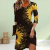 Women Casual Dress Autumn Sunflower Beautiful Print Dresses For Women O-neck Short Sleeve Dress Plus Size