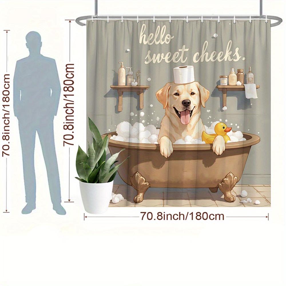 Golden Retriever Shower Curtain Dog in Bathtub with Rubber Duck Print Waterproof Polyester Bathroom Decor