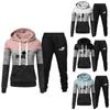 Women Fashion 2 Pcs Tracksuits Color Patchwork Tracksuit Female Long Sleeve Hoodies Sweatshirt and Jogging Pants