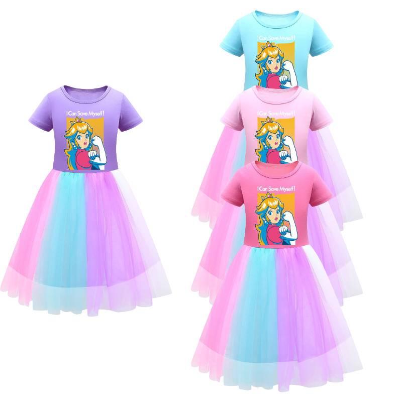 Платье для девочек Super Mario Princess Peach Rainbow Lace фиолетового, красного и розового цвета