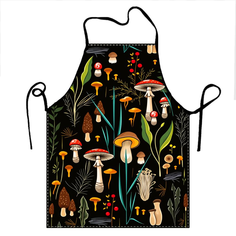 Mushroom Forest Apron With Colorful Fungi And Leaves Design For Cooking And Gardening