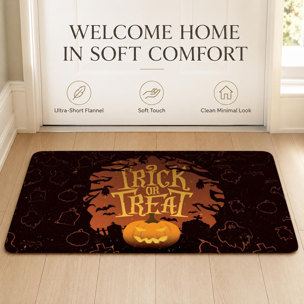 Pretty Happy Halloween Party Floor Mat Cozy Minimalist Flannel Area Rug Anti-Slip Washable Bedroom Living Room Decor