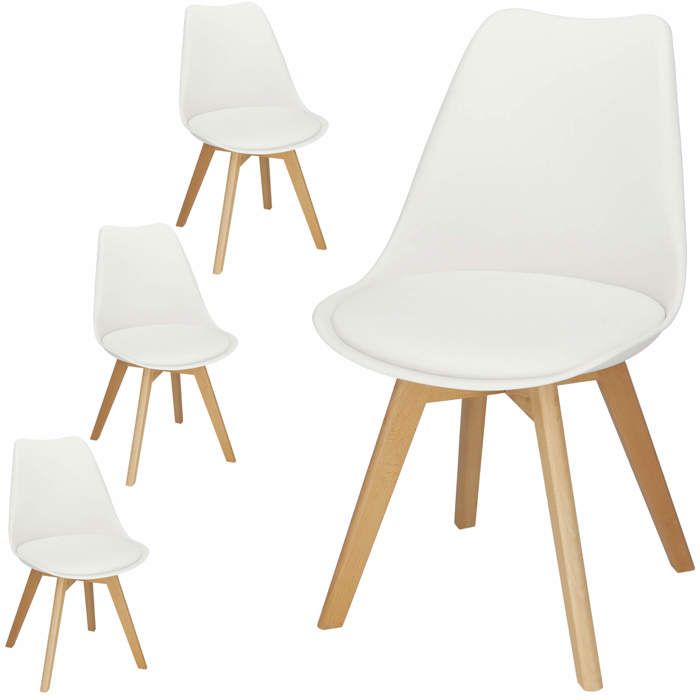 Chaises scandinaves - SPRINGOS - Lot de 4 - Assise rembourrée - Blanc - Charge 125 kg