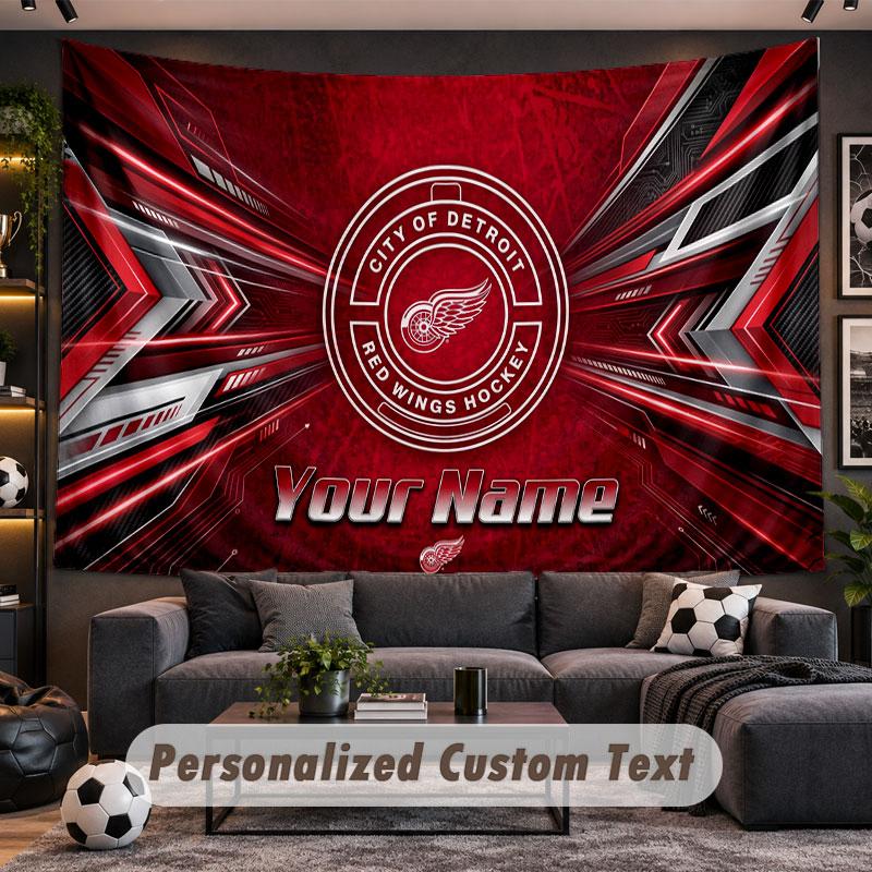 Wall Hanging Tapestry Custom NameDetroit Red Wings Pattern Personalized Printed Fabric Wall Decor