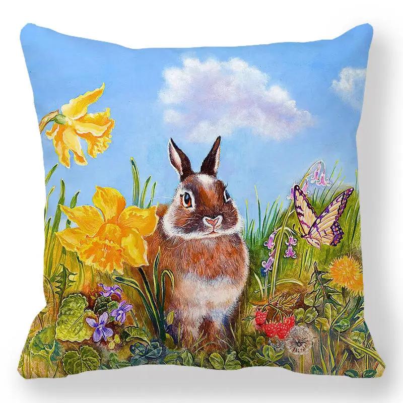 Easter Bunny Print Cushion Cover Spring Easter Egg Hare Pillowcase Home Decoration 40/45/50/60cm