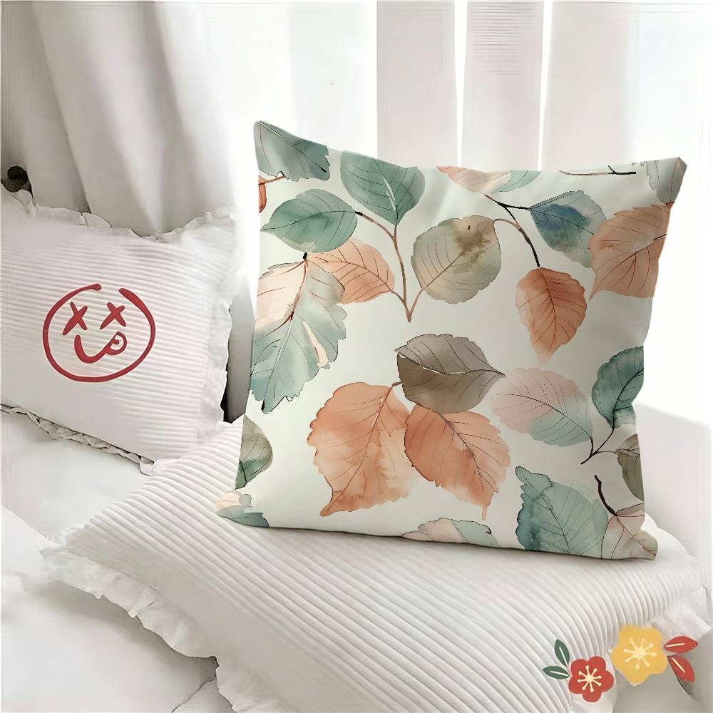 pc Artistic Leaves Pillow Case Fashion Square Pillowcase Bedroom Sofa Room Ins Decoration Leisure