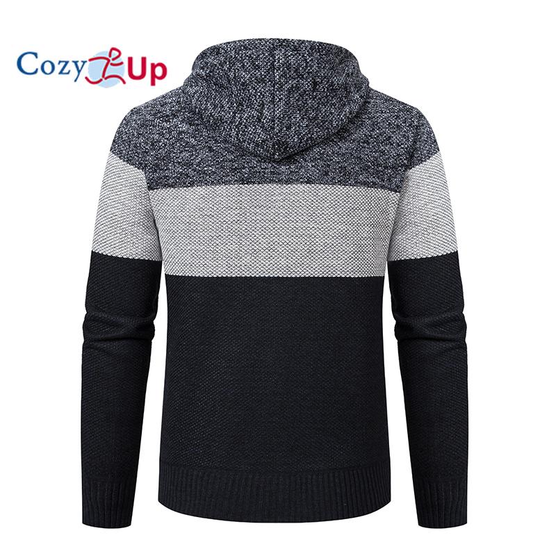 Cozy Up Autumn  Hooded Warm Sweater for Men with Thick and Velvet Men Knitted Sweatercoats Patchwork Jacket Male