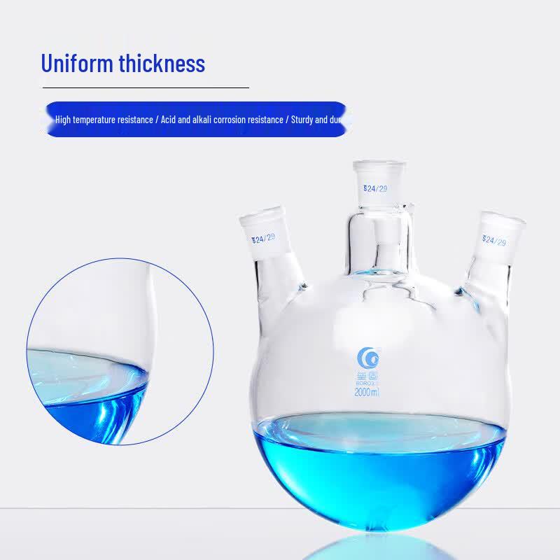 Borosilicate Glass Slanted Four-Neck Reaction Flask