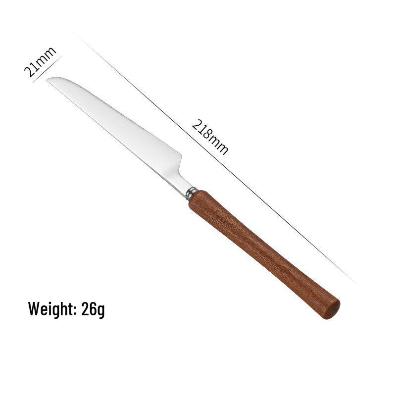 Высококачественный набор столовых приборов из нержавеющей стали с деревянными ручками, 4 предмета: Включает нож, вилку, ложку и чайную ложку для западной кухни.