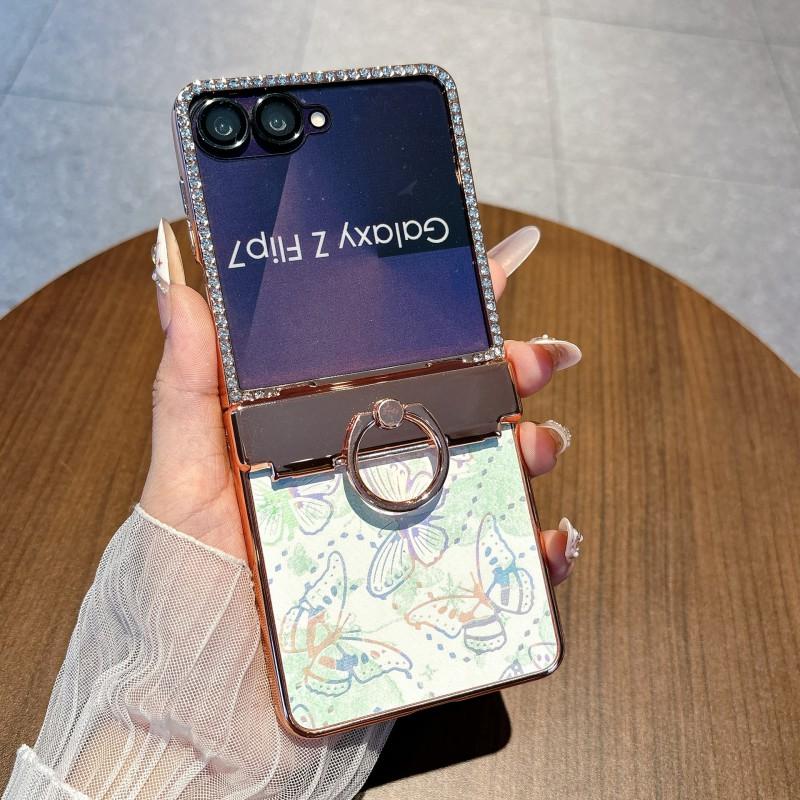 Galaxy Z Flip 8 / 7 Case Full Coverage Protective Cover With Hinge Protection Sparkle Butterfly Design PC Material