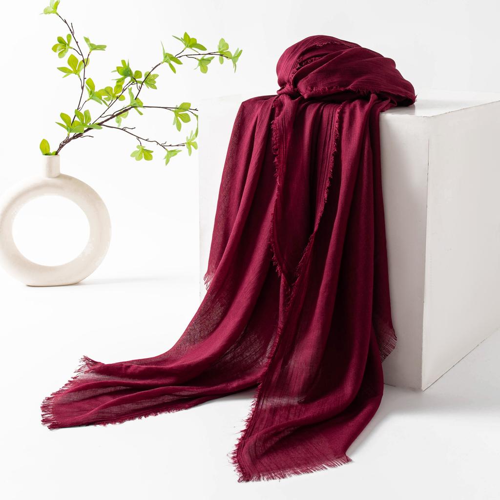 Spring and summer sunscreen scarf imitation cotton and linen solid color simple shawl women's high-end silk scarf yarn headscarf women's cross-border