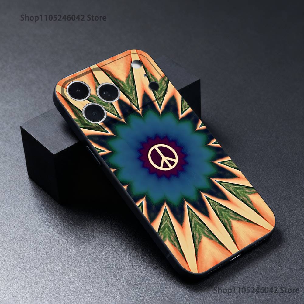 Peace and Love Phone Case For iPhone 17,16,15,14,13,12,11,Pro,Max,Plus Black Soft Cover