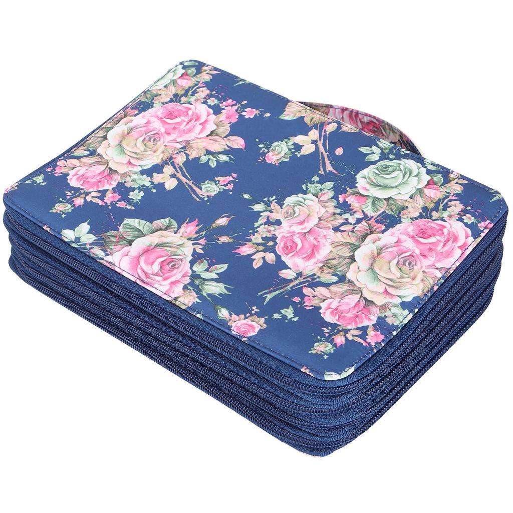 Пенал с 200 отделениями, 4-слойная молния с принтом розы, держатель для ручек, карман для хранения канцелярских принадлежностей