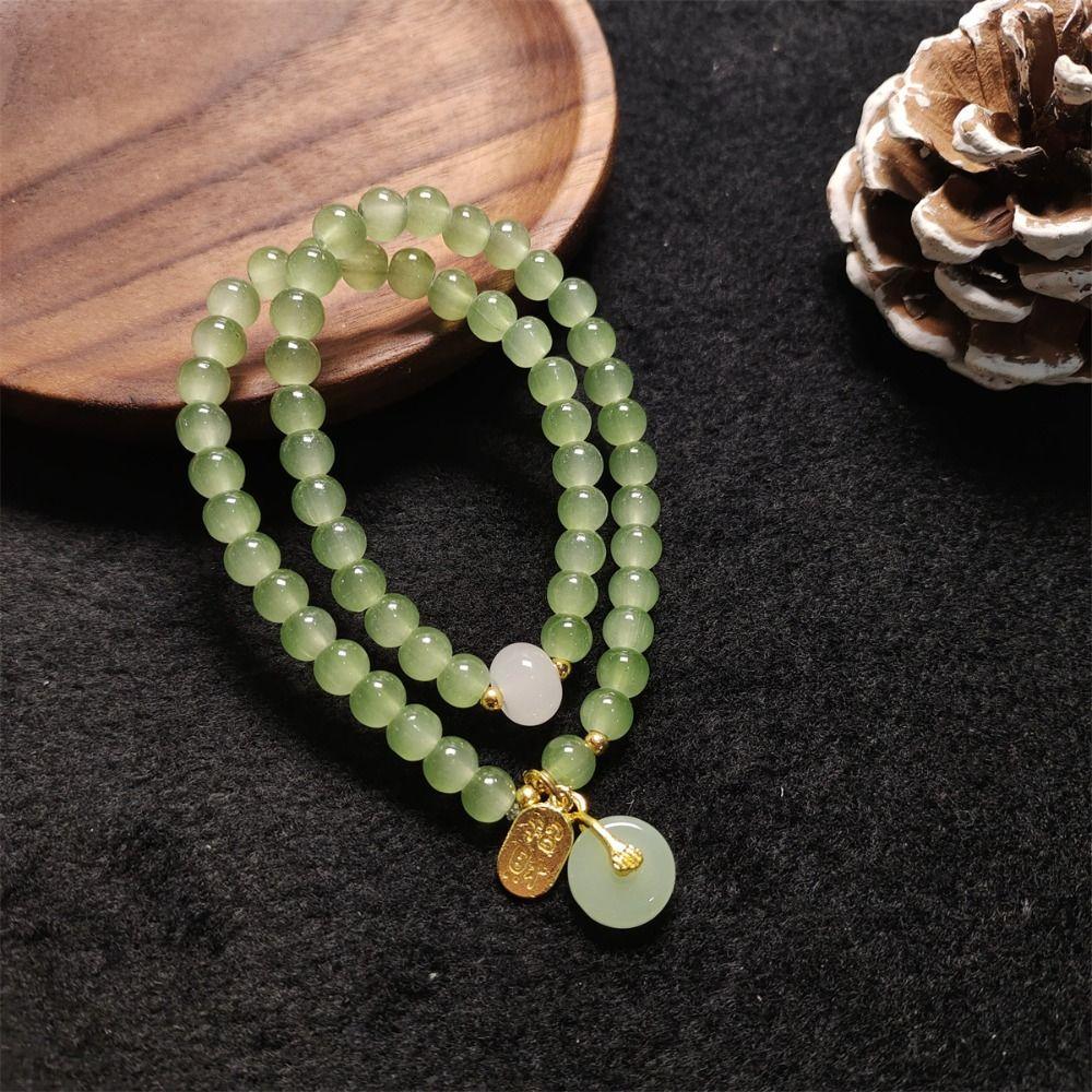 Glass Bead Double-layer Bracelet Green Hand Chain Classic Beaded Bracelet  Daily Wear