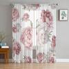 Vintage Flowers Pink Peony White Sheer Curtains for Living Room Decoration Window Curtain Kitchen Tulle Voile Organza Drapes