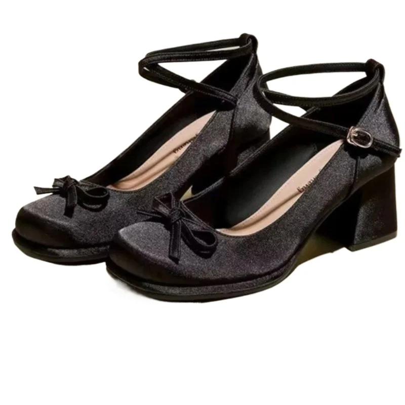 Женская обувь Новые женские туфли на высоком каблуке с пряжкой и ремешком Модные туфли-лодочки с бабочкой и бантом Женские туфли Мэри Джейн на плоской подошве